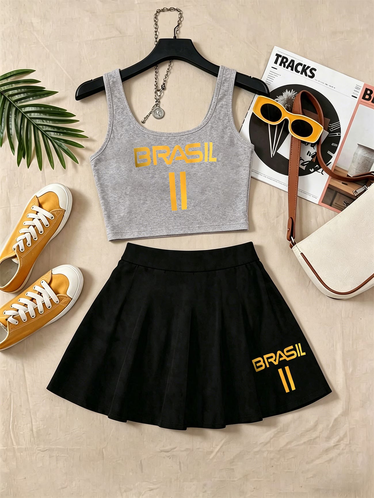 Conjunto Brasil Regata Com Saia Curta