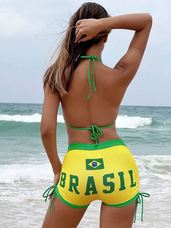 Conjunto Brasil Biquíni Cortininha Com Shortinho