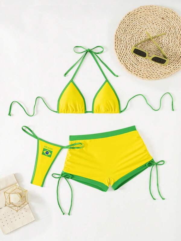 Conjunto Brasil Biquíni Cortininha Com Shortinho