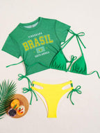 Conjunto Biquíni Brasil Hot Pant Com Amarração Lateral