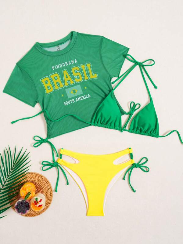 Conjunto Biquíni Brasil Hot Pant Com Amarração Lateral