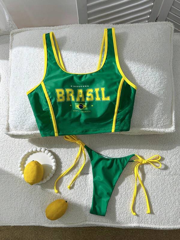 Tankini Brasil Top Esportivo Com Calcinha Fio