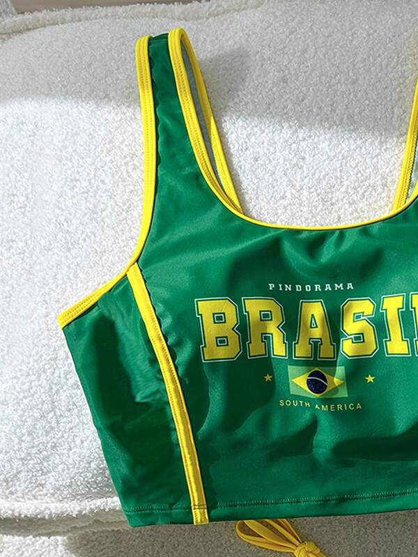 Tankini Brasil Top Esportivo Com Calcinha Fio