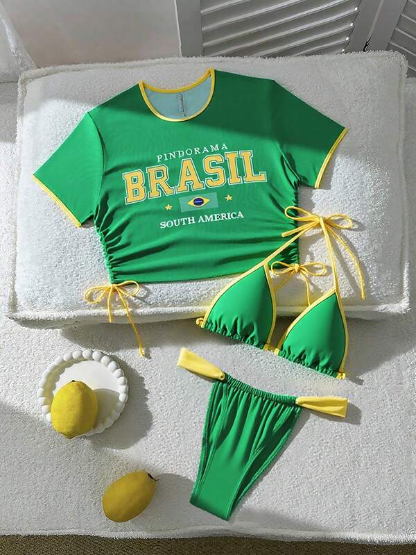 Conjunto Brasil Praia Com Top Cortininha