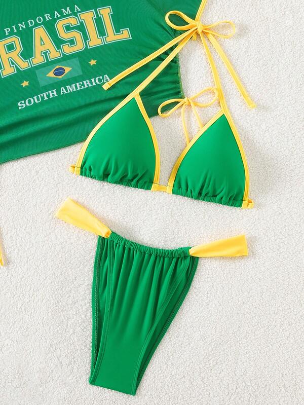 Conjunto Brasil Praia Com Top Cortininha