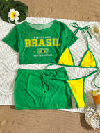 Conjunto Brasil Praia Com Camiseta E Saia Tule