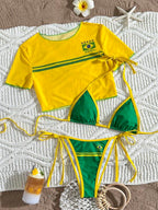 Conjunto Brasil Biquíni Com Cropped Tule