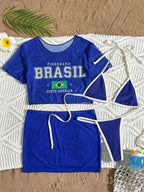 Conjunto Brasil Praia Com Camiseta E Saia Tule