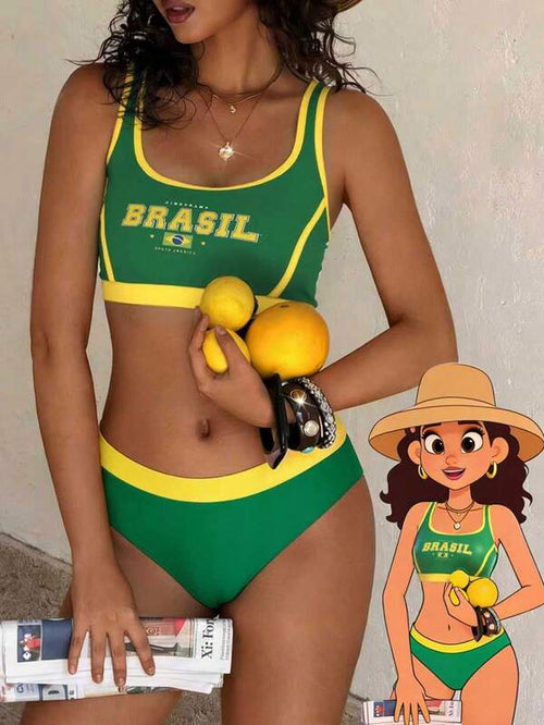 Biquíni Brasil Top Cropped Com Calcinha Cintura Alta