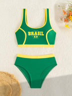 Biquíni Brasil Top Cropped Com Calcinha Cintura Alta