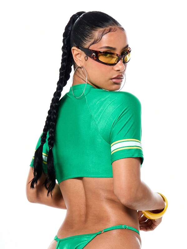 Conjunto Brasil Cropped Esportivo Com Calcinha Fio