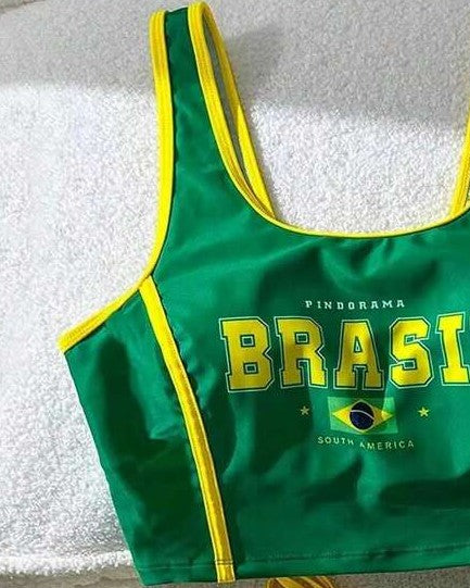 Biquíni Brasil Cropped Esportivo Com Calcinha Ajustável