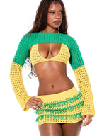 Conjunto Biquíni Crochê Com Saia Babado