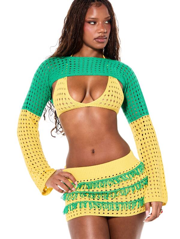 Conjunto Biquíni Crochê Com Saia Babado