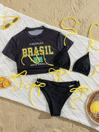 Conjunto Biquíni Brasil Hot Pant Com Amarração Lateral