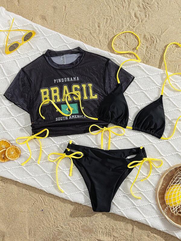 Conjunto Biquíni Brasil Hot Pant Com Amarração Lateral