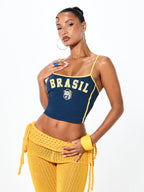 Conjunto Brasil Top Cropped Com Bermuda Crochê