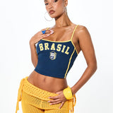 Conjunto Brasil Top Cropped Com Bermuda Crochê