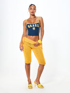 Conjunto Brasil Top Cropped Com Bermuda Crochê