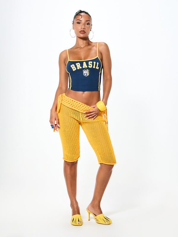Conjunto Brasil Top Cropped Com Bermuda Crochê
