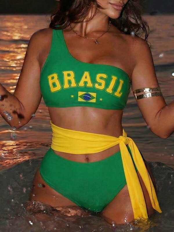 Maiô Brasil Um Ombro Só Com Faixa Lateral