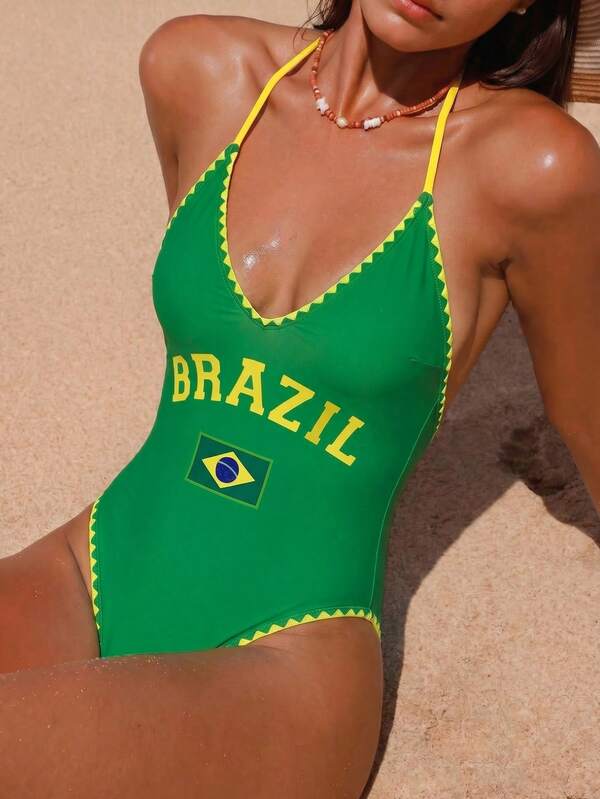 Maiô Brasil Decote V Com Acabamento Trançado