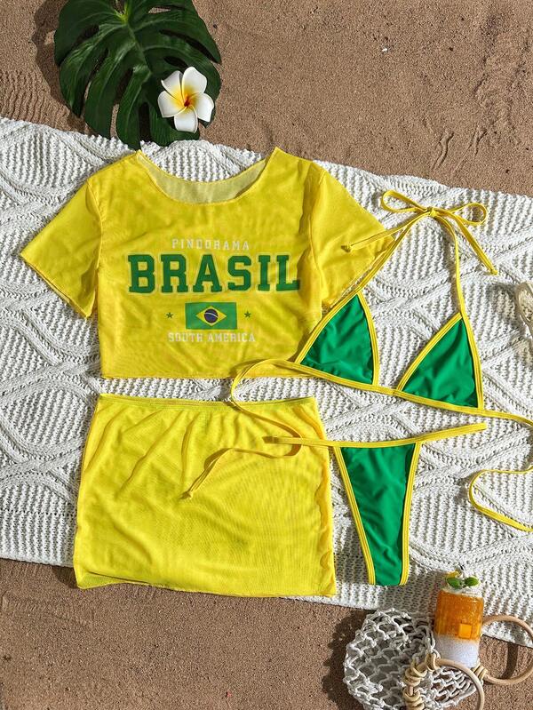 Conjunto Brasil Praia Com Camiseta E Saia Tule