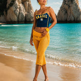 Conjunto Brasil Top Cropped Com Bermuda Crochê