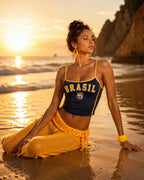 Conjunto Brasil Top Cropped Com Bermuda Crochê
