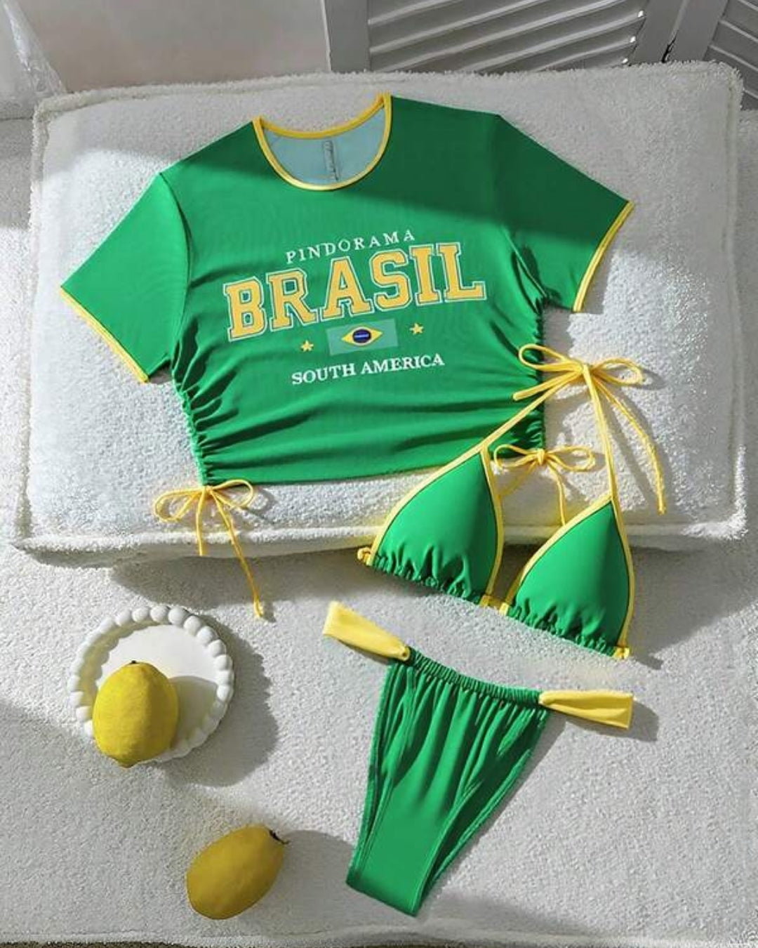 Conjunto Praia Top Cortininha Estilo Brasil