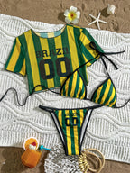 Conjunto Brasil Praia Listrado Com Número Frontal