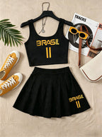 Conjunto Brasil Regata Com Saia Curta