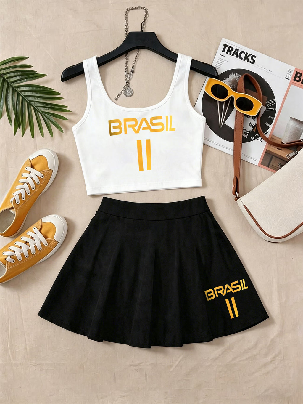 Conjunto Brasil Regata Com Saia Curta