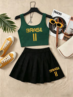Conjunto Brasil Regata Com Saia Curta