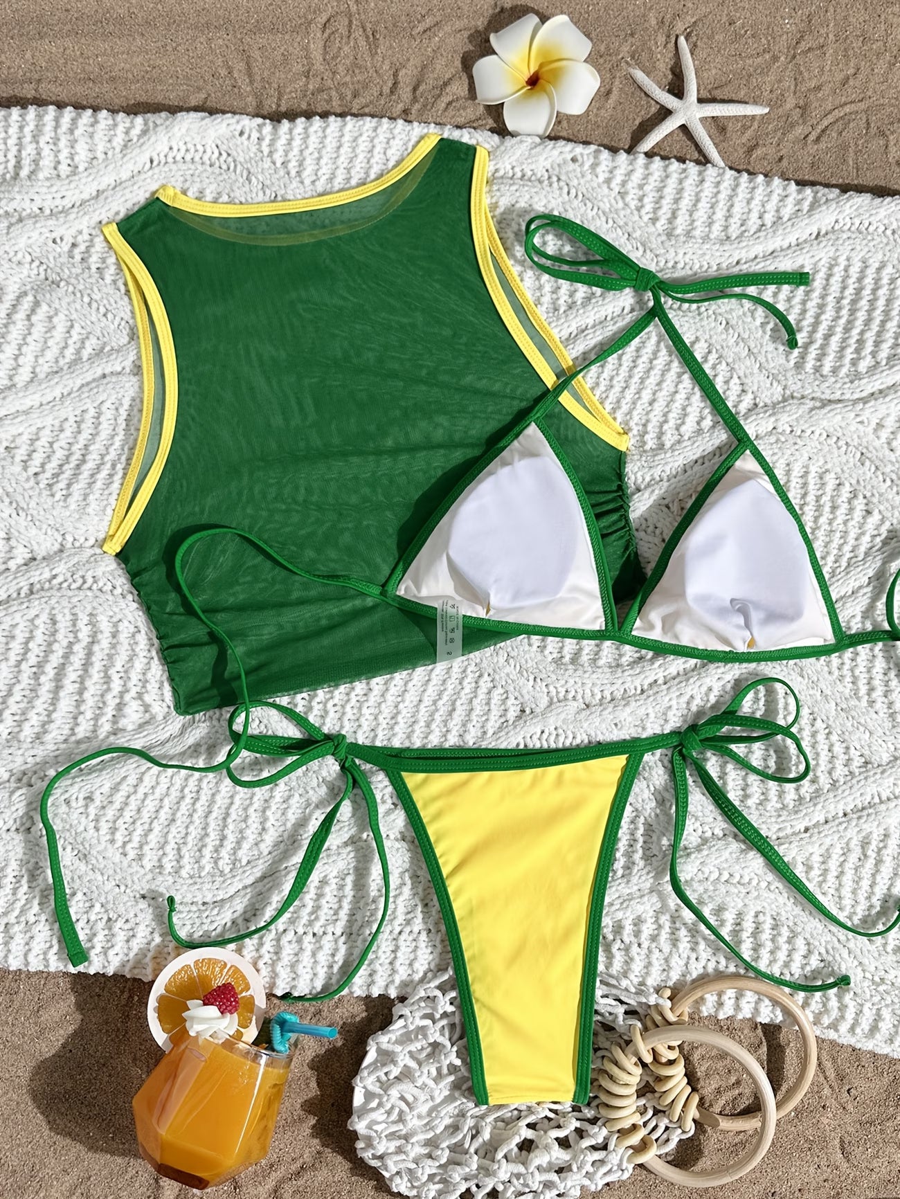 Conjunto Biquíni Cortininha Com Cropped Regata